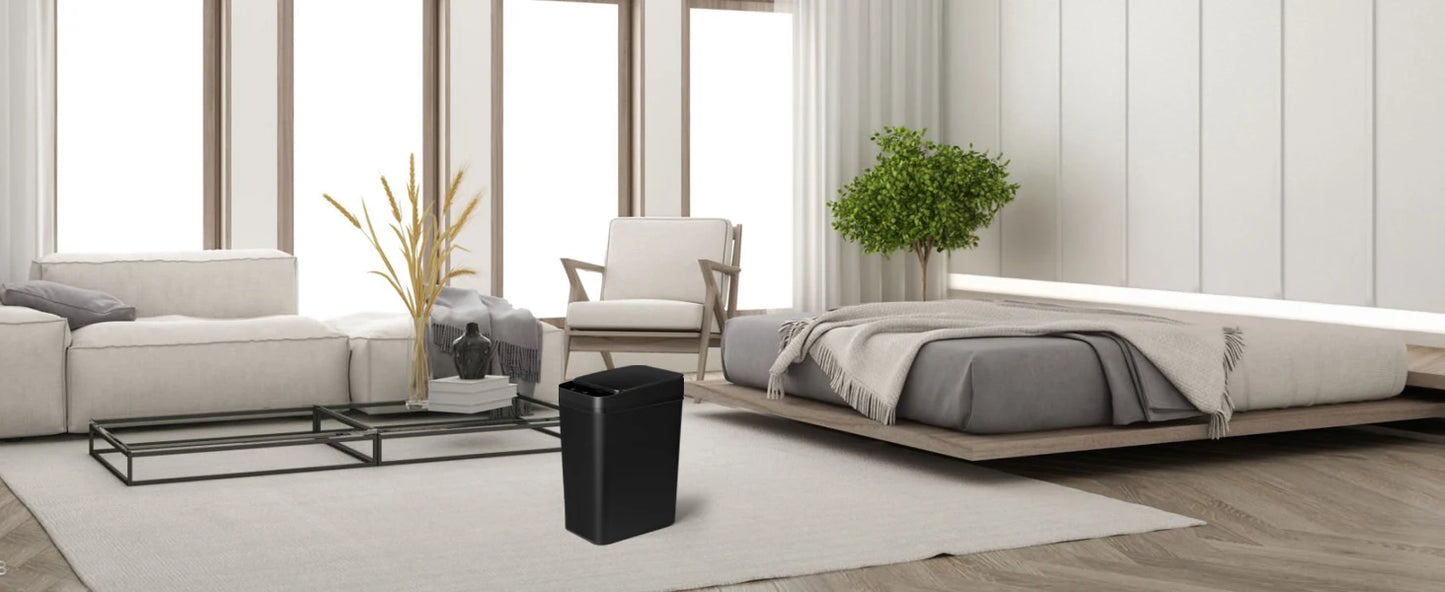 2 Pack 12L Bathroom Automatic Trash Can Touchless Motion Sensor Slim Garbage Can  Lid for Bedroom Living room Office Black
