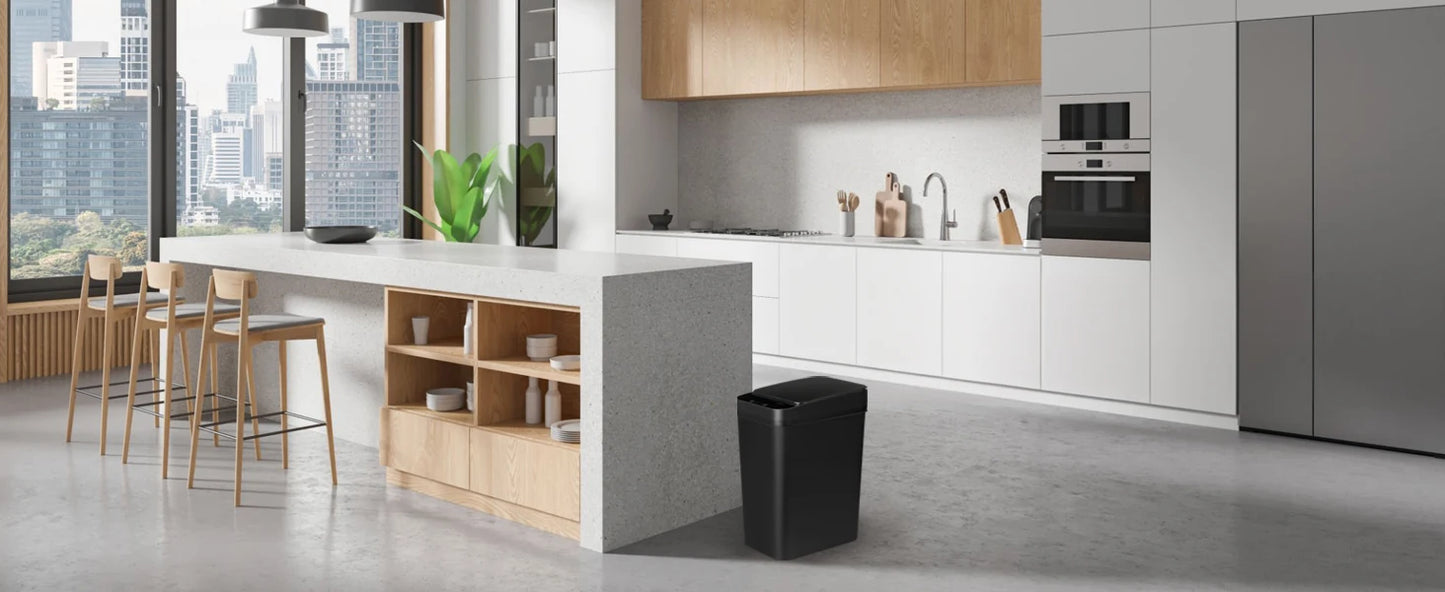 2 Pack 12L Bathroom Automatic Trash Can Touchless Motion Sensor Slim Garbage Can  Lid for Bedroom Living room Office Black