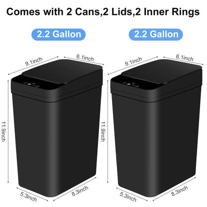 2 Pack 12L Bathroom Automatic Trash Can Touchless Motion Sensor Slim Garbage Can  Lid for Bedroom Living room Office Black