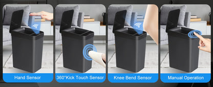 2 Pack 12L Bathroom Automatic Trash Can Touchless Motion Sensor Slim Garbage Can  Lid for Bedroom Living room Office Black